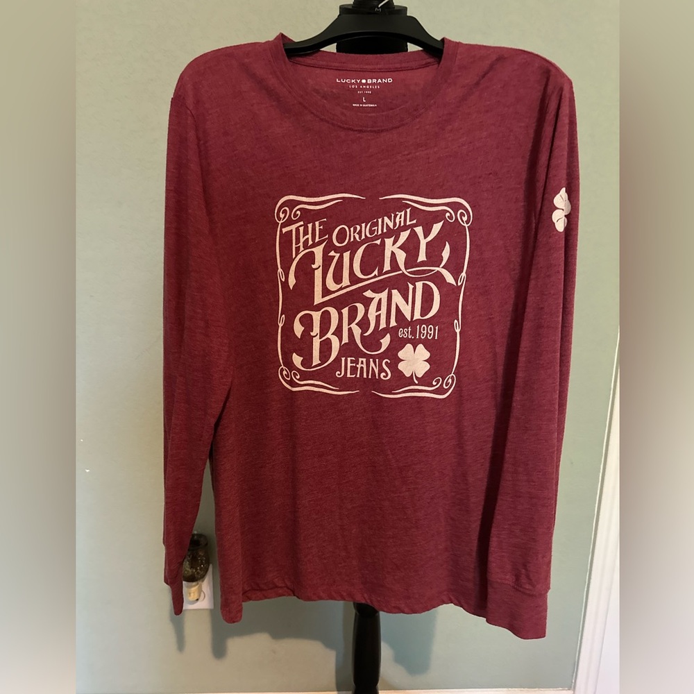 The original Lucky Brand Burgundy Graphic Long Sleeve Tee. Size Large.‎ NWOT.